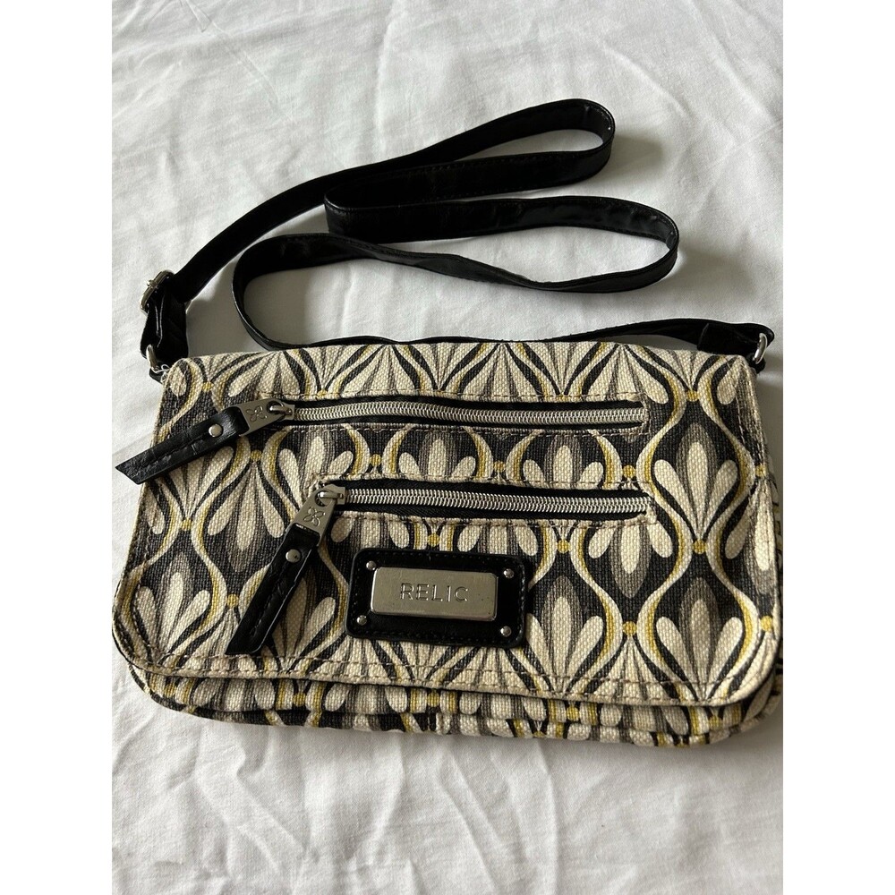 Relic Women's Black, Cream, Gray & Yellow Canvas & Faux Leather Crossbody Purse
